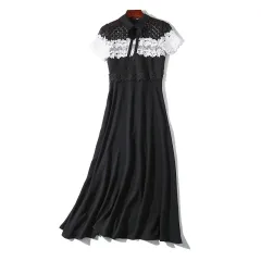 Women's Lace Chiffon Patchwork Fashion Slim Dress - Black - View 1