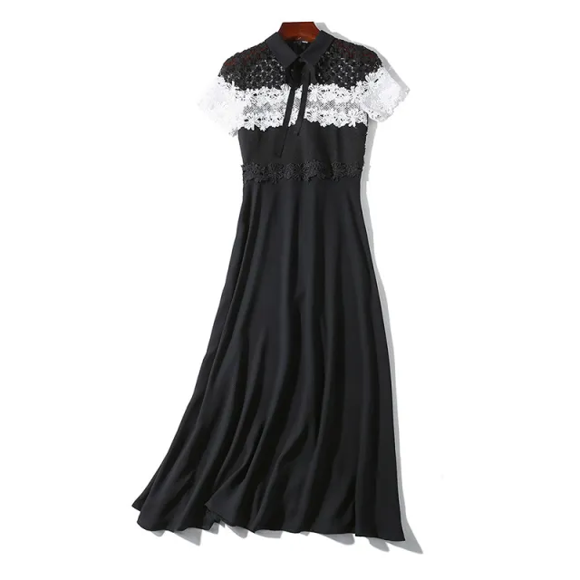 Women's Lace Chiffon Patchwork Fashion Slim Dress Black - Shop at LoveMi