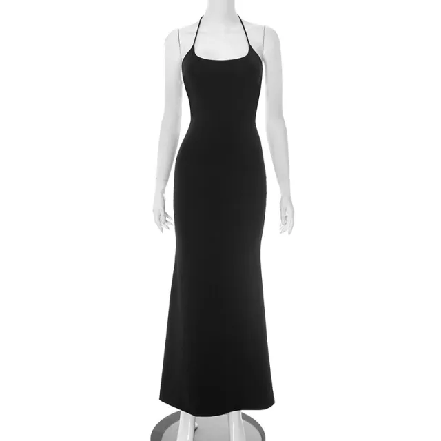 Women's Pure Color Halter Lace up Tube Top Backless A Line Dress Black - Shop at LoveMi