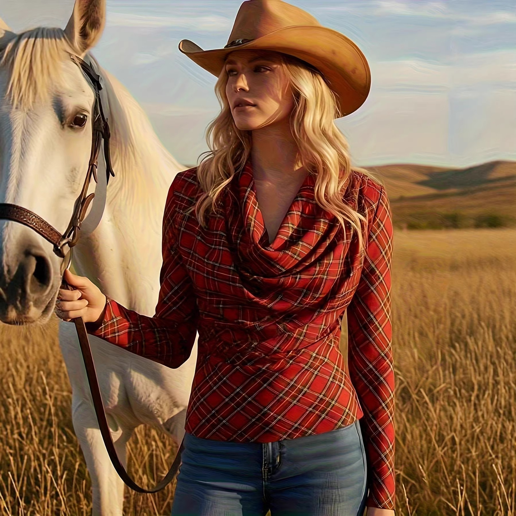 Women's Red Plaid Long-sleeve Top