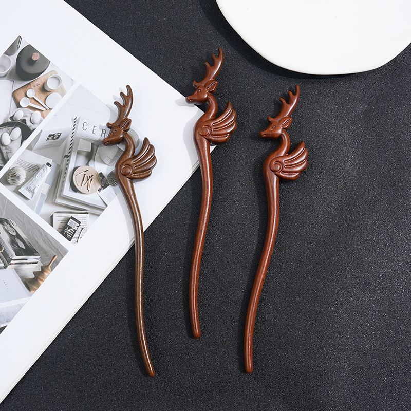 Wooden Women's Chinese Style Headdress Animal Hairpin 13