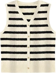 European And American Women's Fashion Sweater Vest Twisted Knitted Short - Apricot Black - View 1