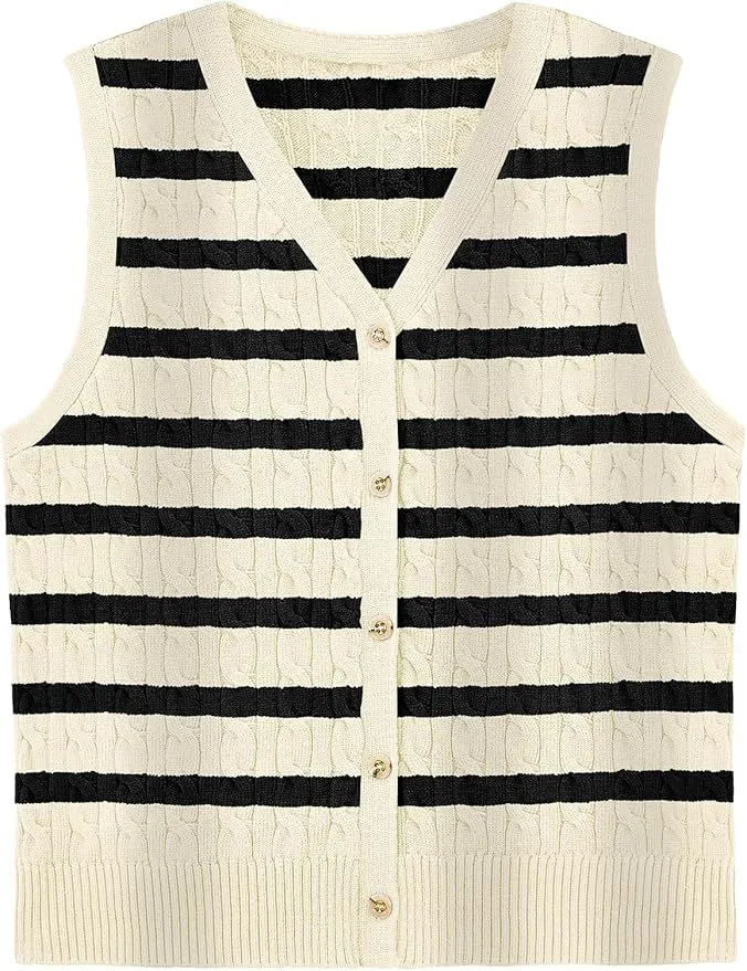 European And American Women's Fashion Sweater Vest Twisted Knitted Short - Apricot Black