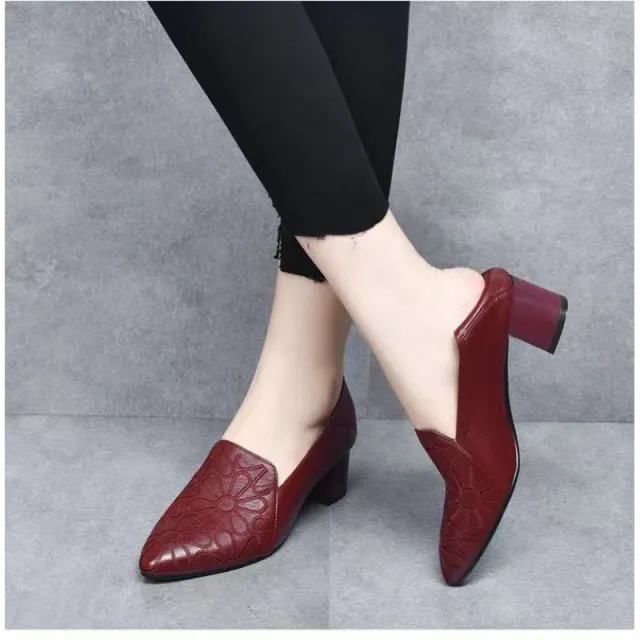 Soft Bottom Pointed Toe Pumps Women's Mid Heel Wine - Shop at LoveMi