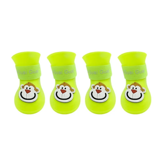 Cartoon Pet Boots Silicone Waterproof Non slip Soft Bottom Summer Cat Supplies Fluorescent Yellow - Shop at LoveMi