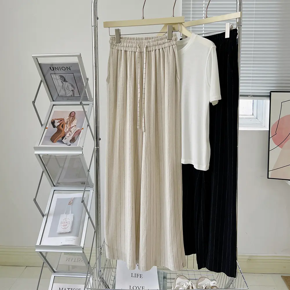 Lazy And Soft Cotton Linen Striped Wide