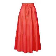 Women's High Waist Long Skirt Elastic Waist - Orange - View 1