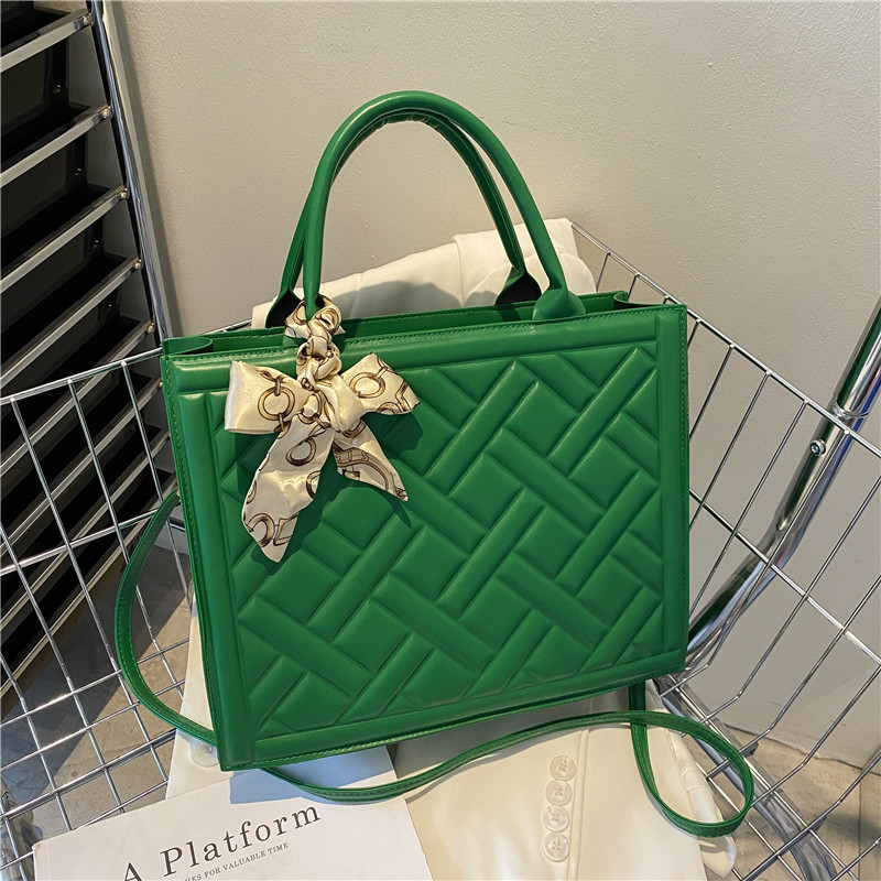 High grade Solid Color One shoulder Plaid Embroidery Thread Women's Tote Green - Shop at LoveMi