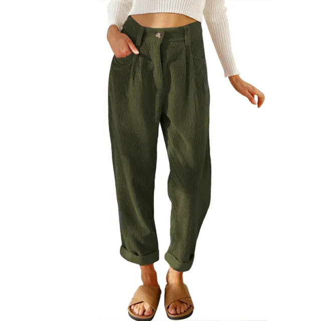 Baggy Corduroy Straight Pants Oversized Spodnie Elegant Trousers New Broek Women Causal Spring Fall High Wasit Pantalones Army Green - Shop at LoveMi