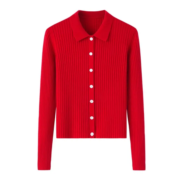 Early Autumn French Top Women's Cashmere Short Lapels Knitted Cardigan Red - Shop at LoveMi
