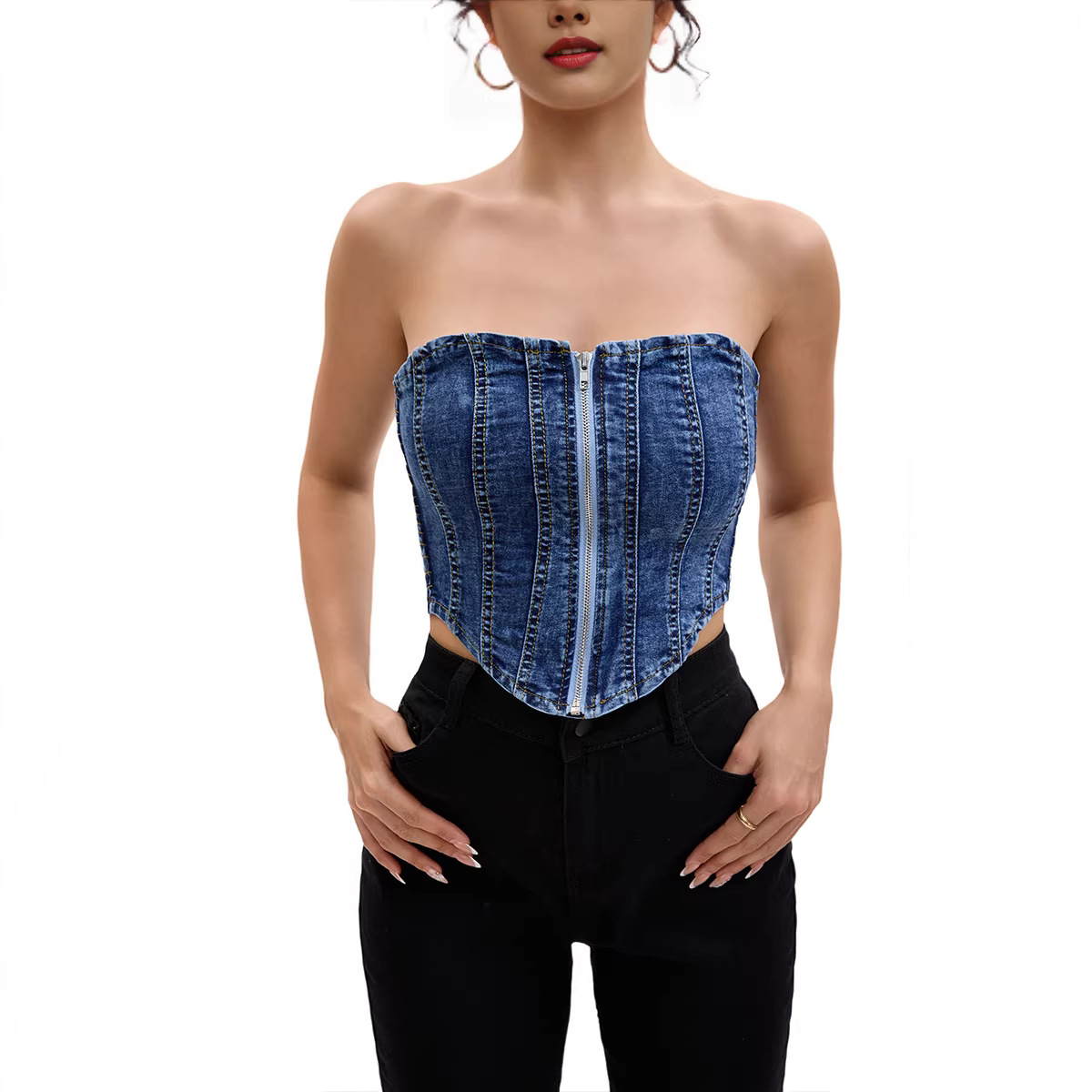 Women's Sleeveless Front-zip Form-fitting Tube Top