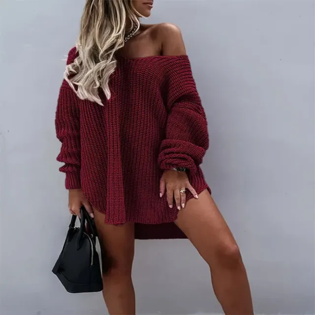 V neck Women's Top Knitted Sweater For Women Wine - Shop at LoveMi