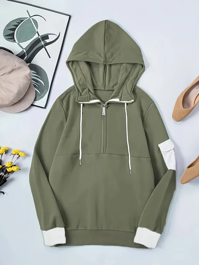 Casual Versatile Slimming Hooded Sweater Olive - Shop at LoveMi