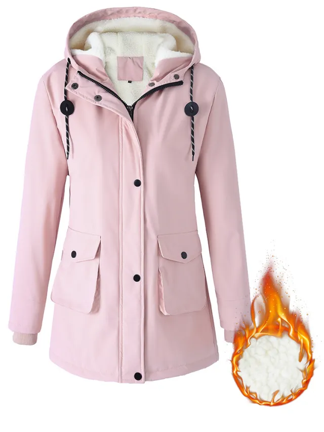 European Size Thickened Velvet Cotton Clothes Female Casual Hooded Coat Pink - Shop at LoveMi
