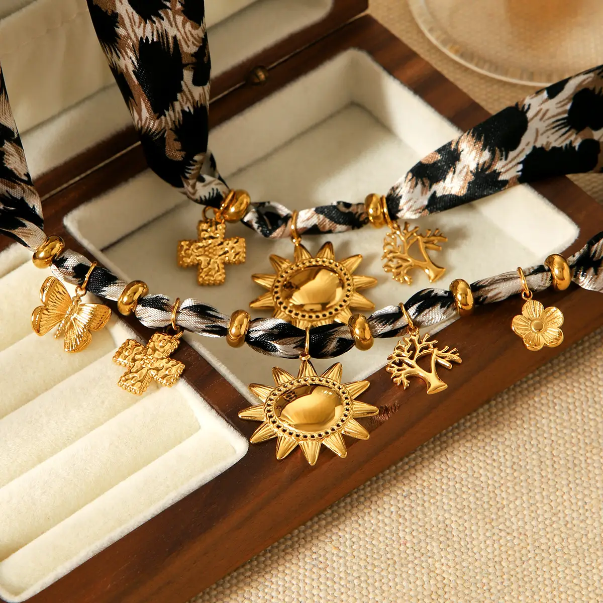 Leopard Ribbon Cross Bracelet For Women