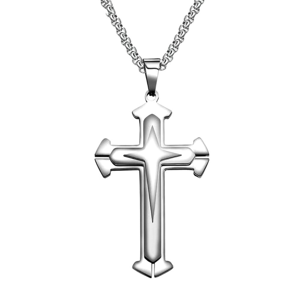Men's Cross Pendant Silver Gold Titanium Steel