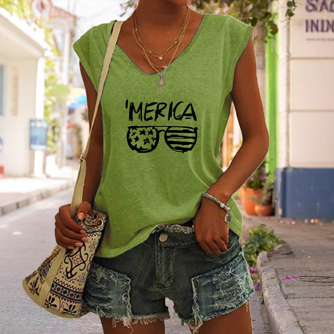 Summer Casual Top Women's Glasses Flag Letters