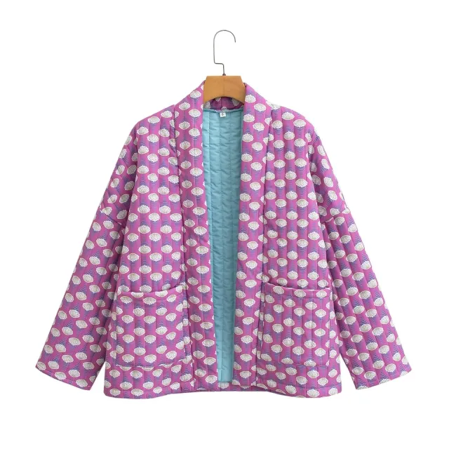 Elegant Printed Women's Cotton padded Clothing Coat Floral Jacket Violet - Shop at LoveMi