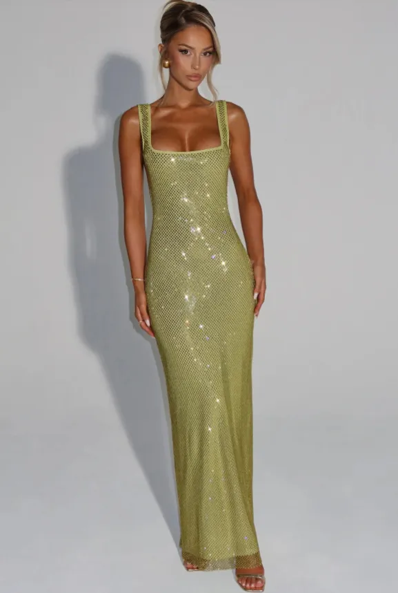 Fitted Off The Shoulder Sequin And Rhinestone Bodycon Dress Green - Shop at LoveMi