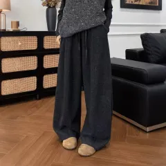 Casual Fleece-lined High-waisted Wide-leg Sweatpants - Gray - View 1