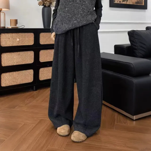 Casual Fleece lined High waisted Wide leg Sweatpants Gray - Shop at LoveMi