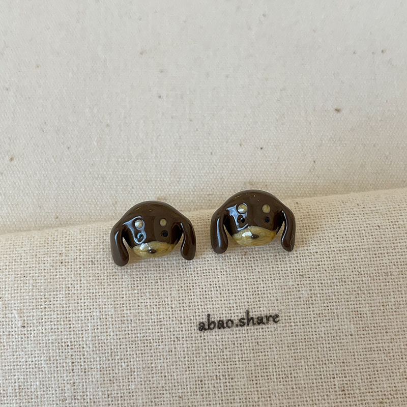 Cartoon Sausage Dog Necklace Ear Stud Ring 5Style Earrings - Shop at LoveMi