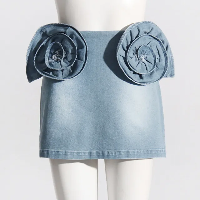 Stitching Three dimensional Decoration All matching A line Skirt Small Skirt Blue - Shop at LoveMi