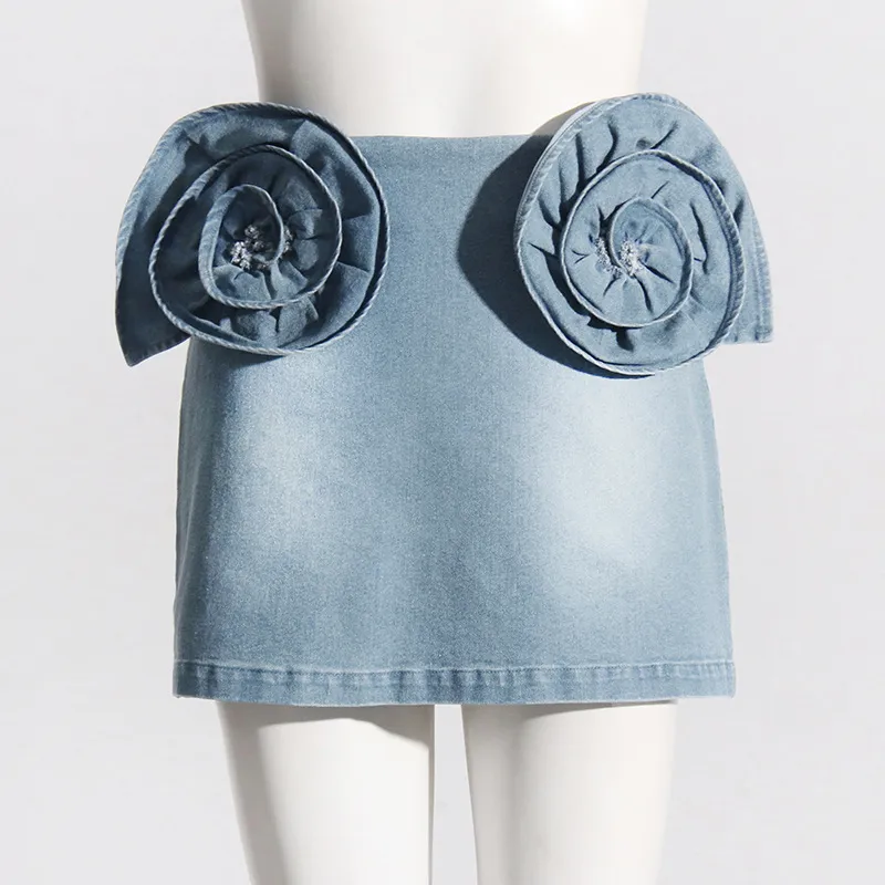 Stitching Three-dimensional Decoration All-matching A-line Skirt Small Skirt - Blue