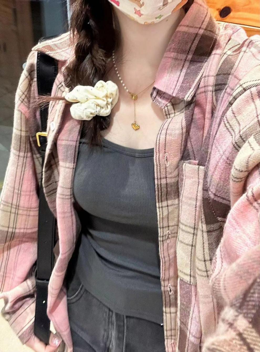 Female Dopamine Tender Plaid Shirt Coat