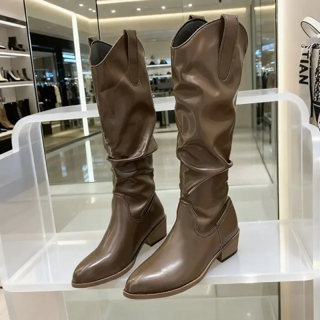 Fashionable Chunky Heel Suede High top Riding Boots Brown - Shop at LoveMi