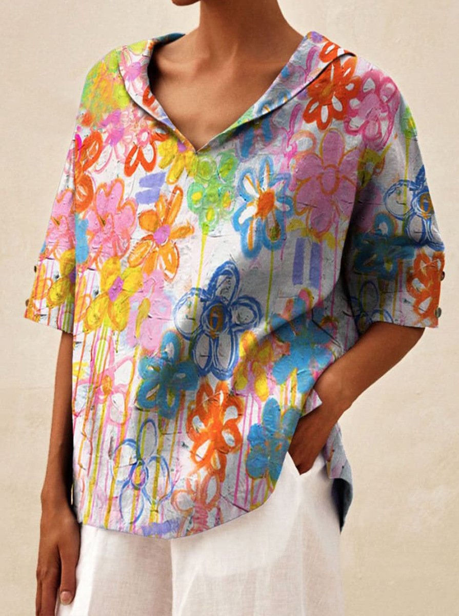 Women's Cotton And Linen Relaxed-fit Hoodie Top T-shirt