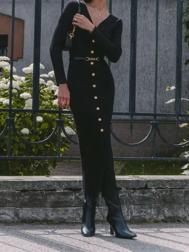 Autumn And Winter Long Sleeve Knitted Dress Sheath Black - Shop at LoveMi