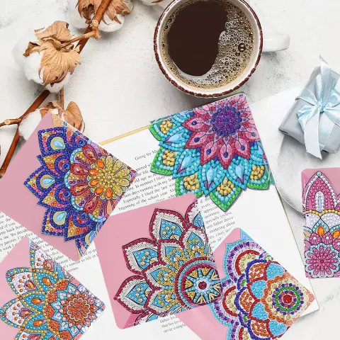 8 PCs PU Leather Handmade Stick-on Crystals Mandala Cornerite