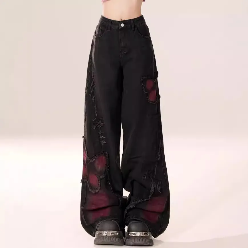 American High Street Butterfly Embroidered Blooming Jeans - Black