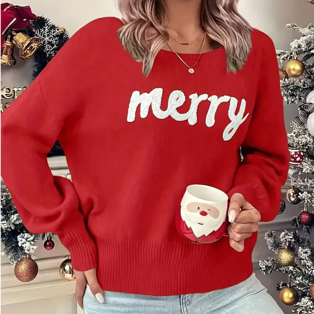 Knitted Women Crew Neck Sweater Loose Pullover Female Jumper Elegant Spring Warm Spring New Year Trendy Christmas Sweater Red - Shop at LoveMi