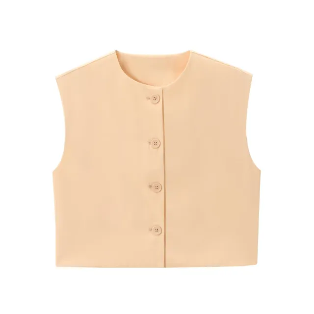 Fashion Solid Color Decorated Row Button Sleeveless Vest Top Apricot - Shop at LoveMi