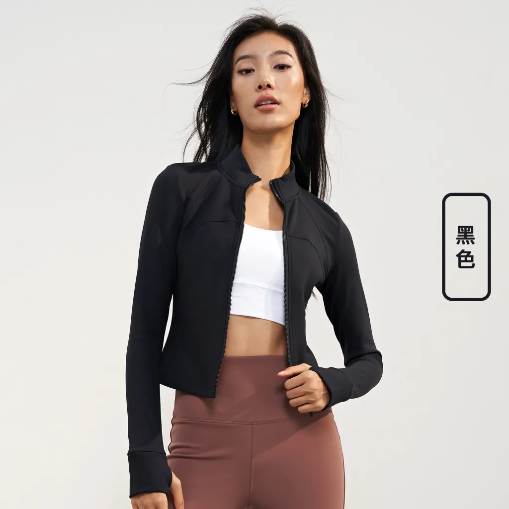 Fleece-lined Thickening Stand Collar Yoga Jacket Outdoor Running - Black