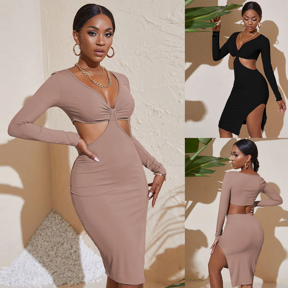 Elegant V-neck Long-sleeve Versatile Evening Dress