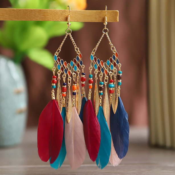 V-shaped Personality Long Feather Earrings