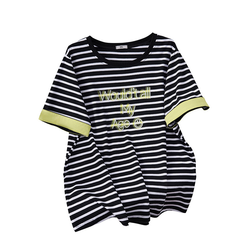 Color Matching Short-sleeved T-shirt Slimming Round Neck