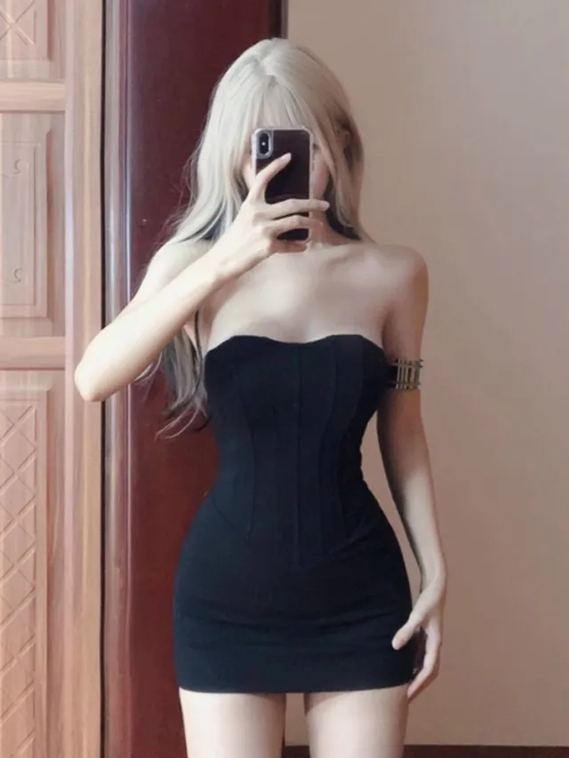 Black Tight Strapless Dress Women Waist cinching Slimming Black - Shop at LoveMi