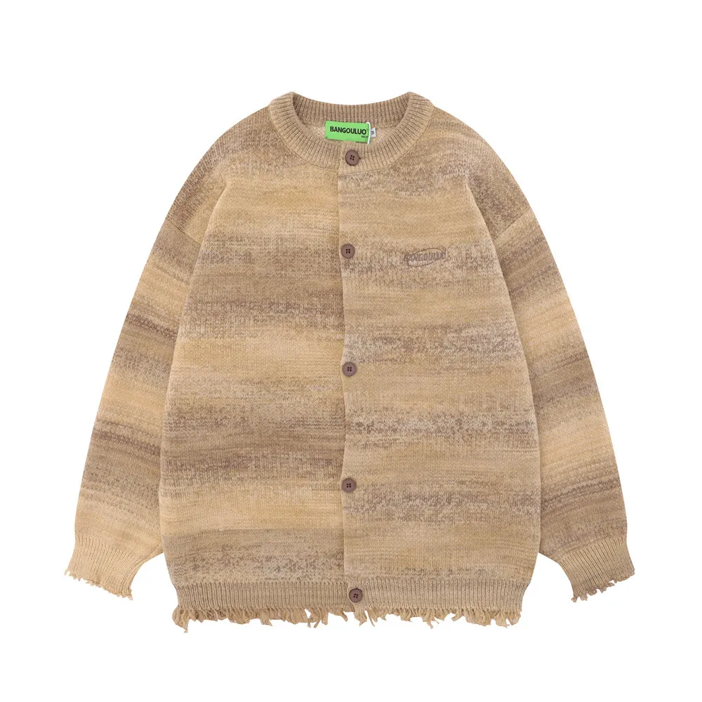American Retro Color Blooming Gradient Cardigan Sweater - Brown