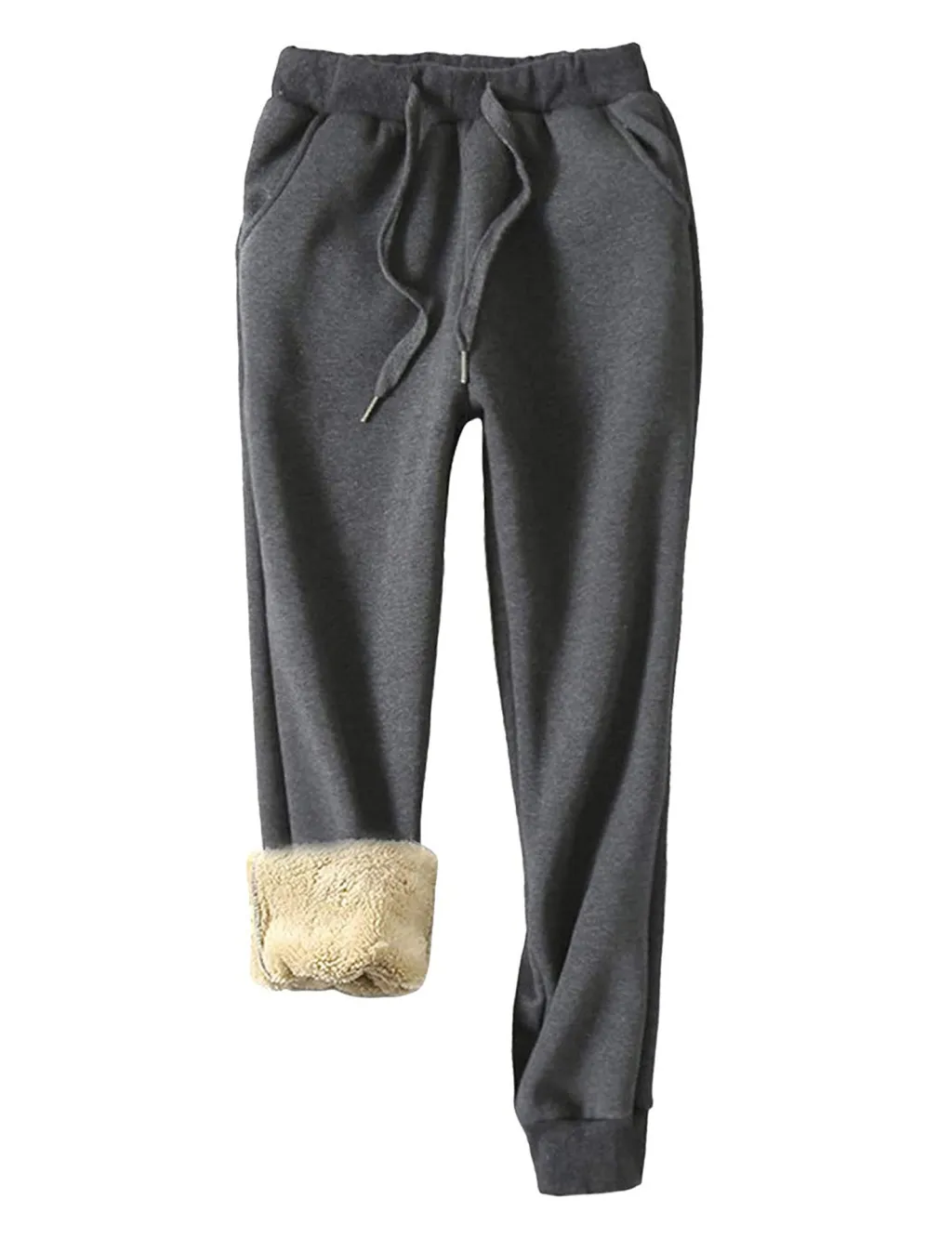 Sports Pants Casual Loose-fit Tappered Trousers Fitness Training Fleece-lined - Gray