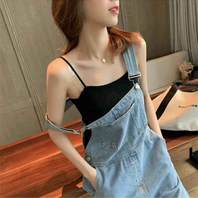 Women's Wide leg Draping One piece Trousers Single Black Suspenders - Shop at LoveMi