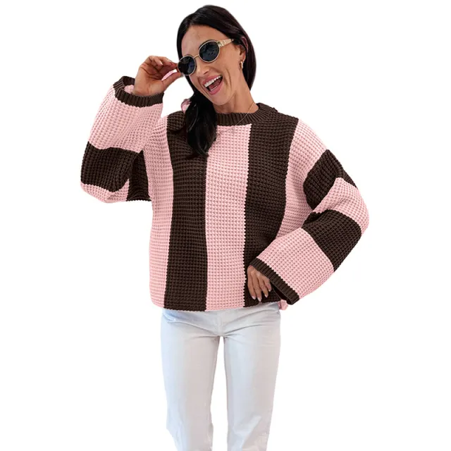 Striped Colorblock Warm Sweater For Women Lc2727853P1410 - Shop at LoveMi