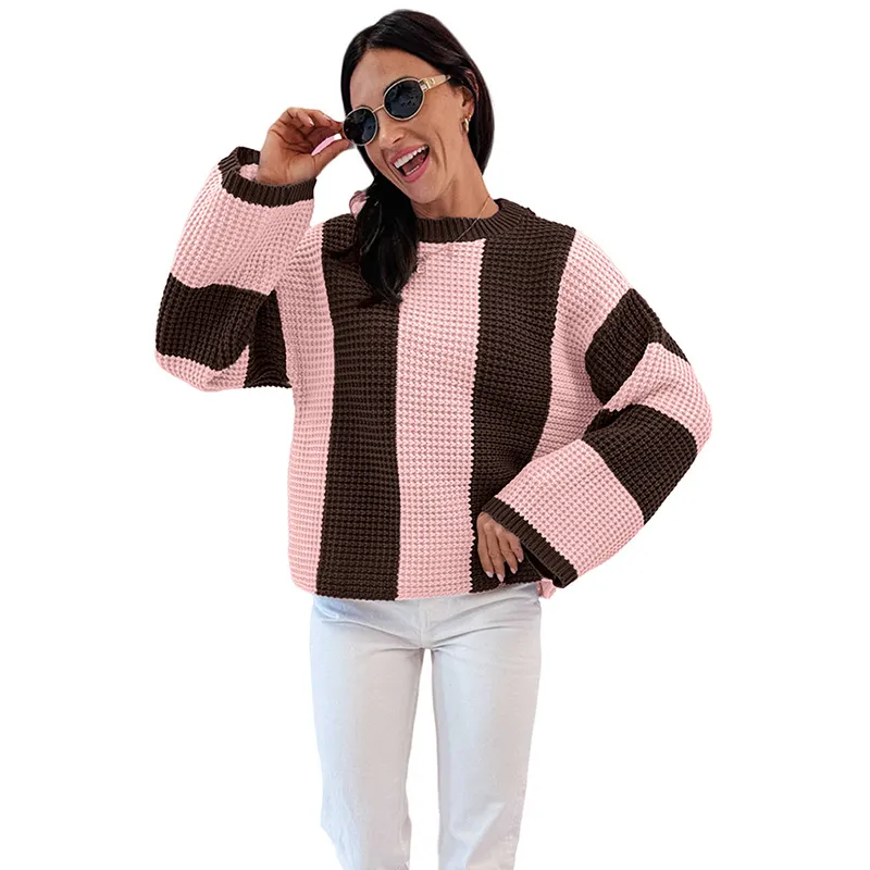 Striped Colorblock Warm Sweater For Women - Lc2727853P1410