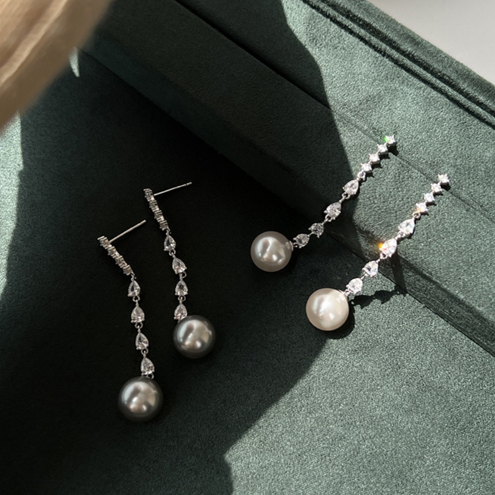 Zircon Long Pearl Earrings Women's Retro