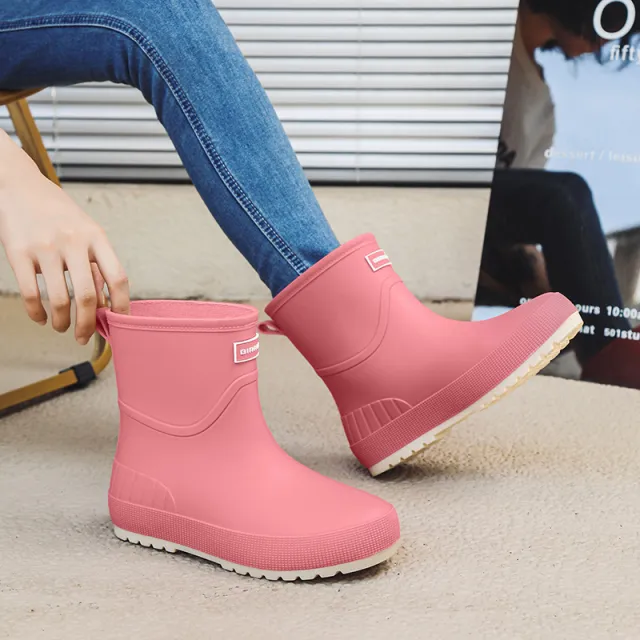 Mid calf Women's Stylish Water Shoes Outdoor Non slip Adult Rain Boots Pink - Shop at LoveMi