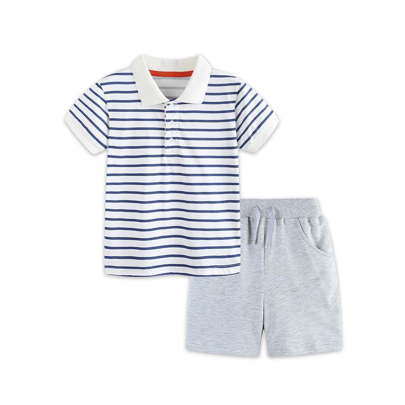 Striped Polo Shirt And Short-Sleeve Set For Boys