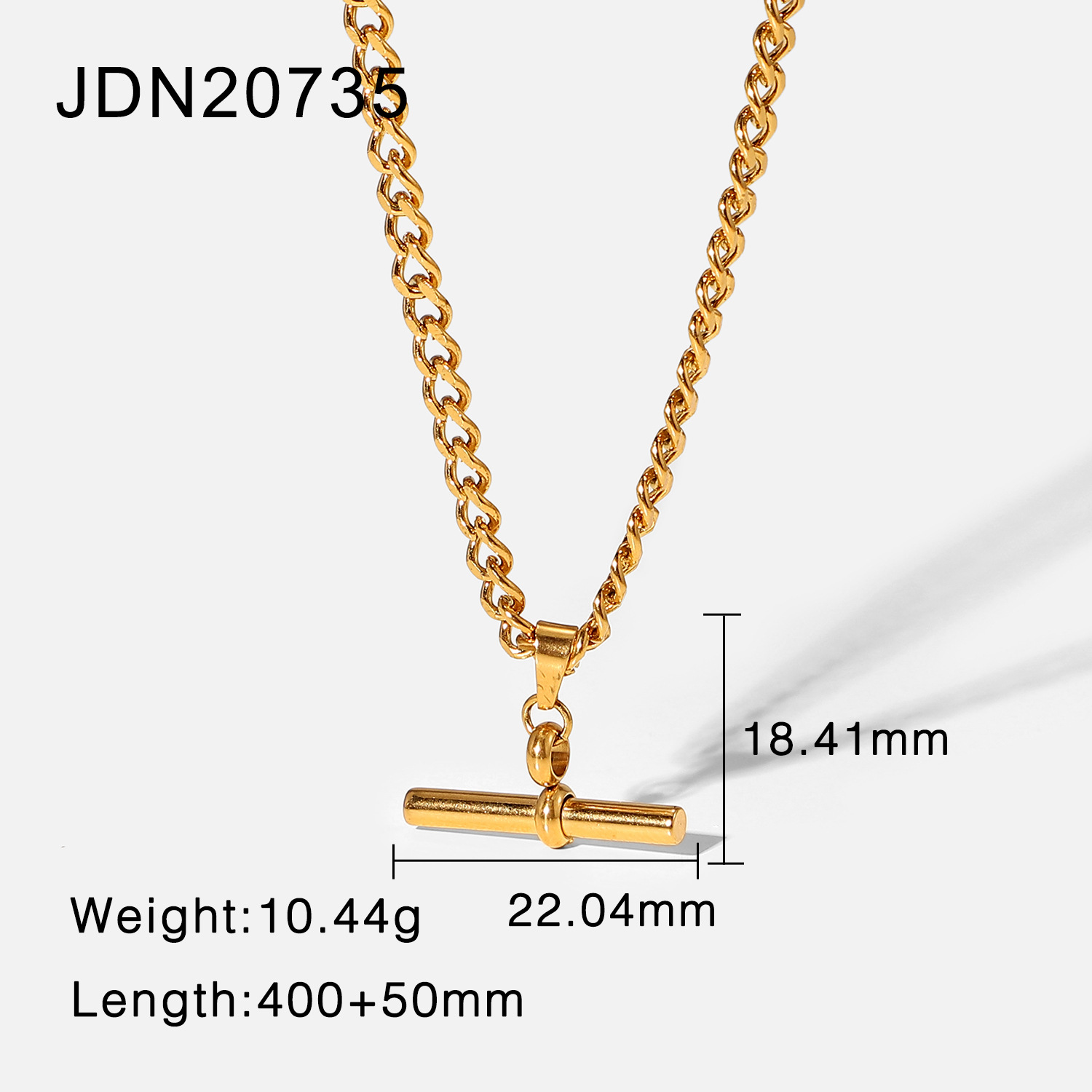 Punk Hip Hop 18K Gold Stainless Steel T Bar Pendant Rope Necklace